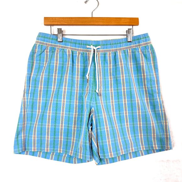 Brooks Brothers Board Shorts Mens M Blue Green Plaid Drawstring - Picture 1 of 11